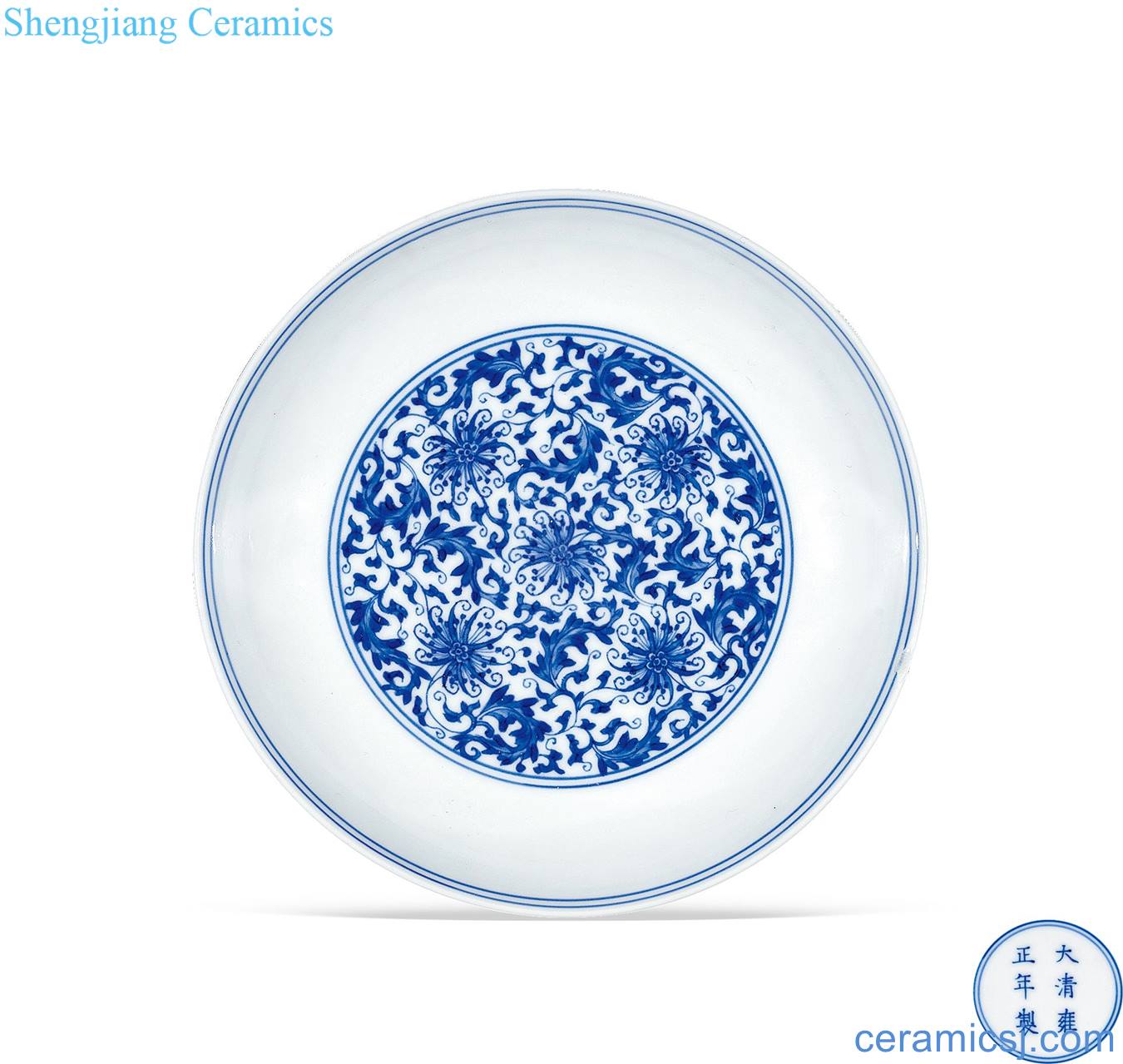 Qing yongzheng Blue and white tie up flower tray