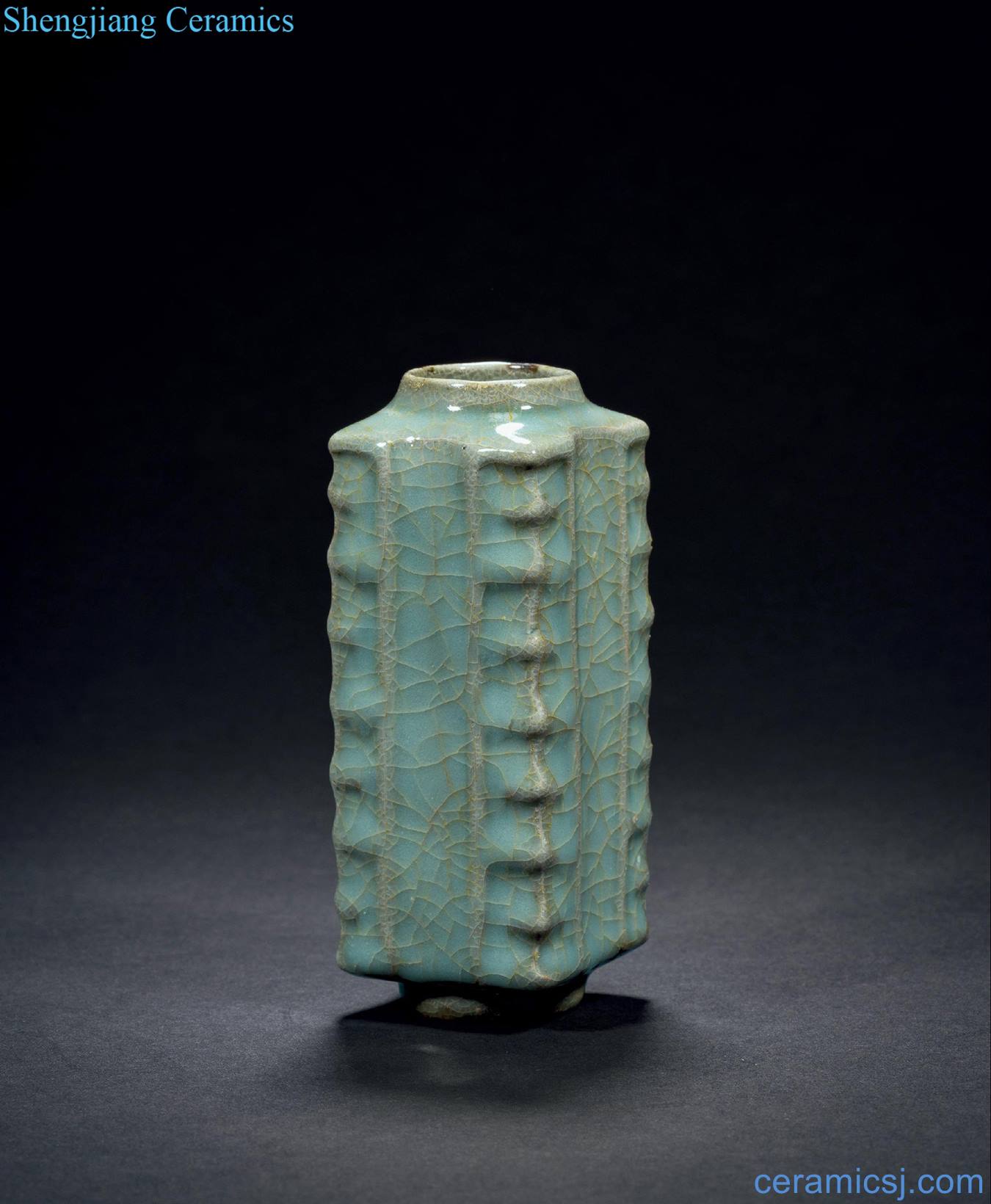 Ming or earlier Longquan celadon cong type bottle