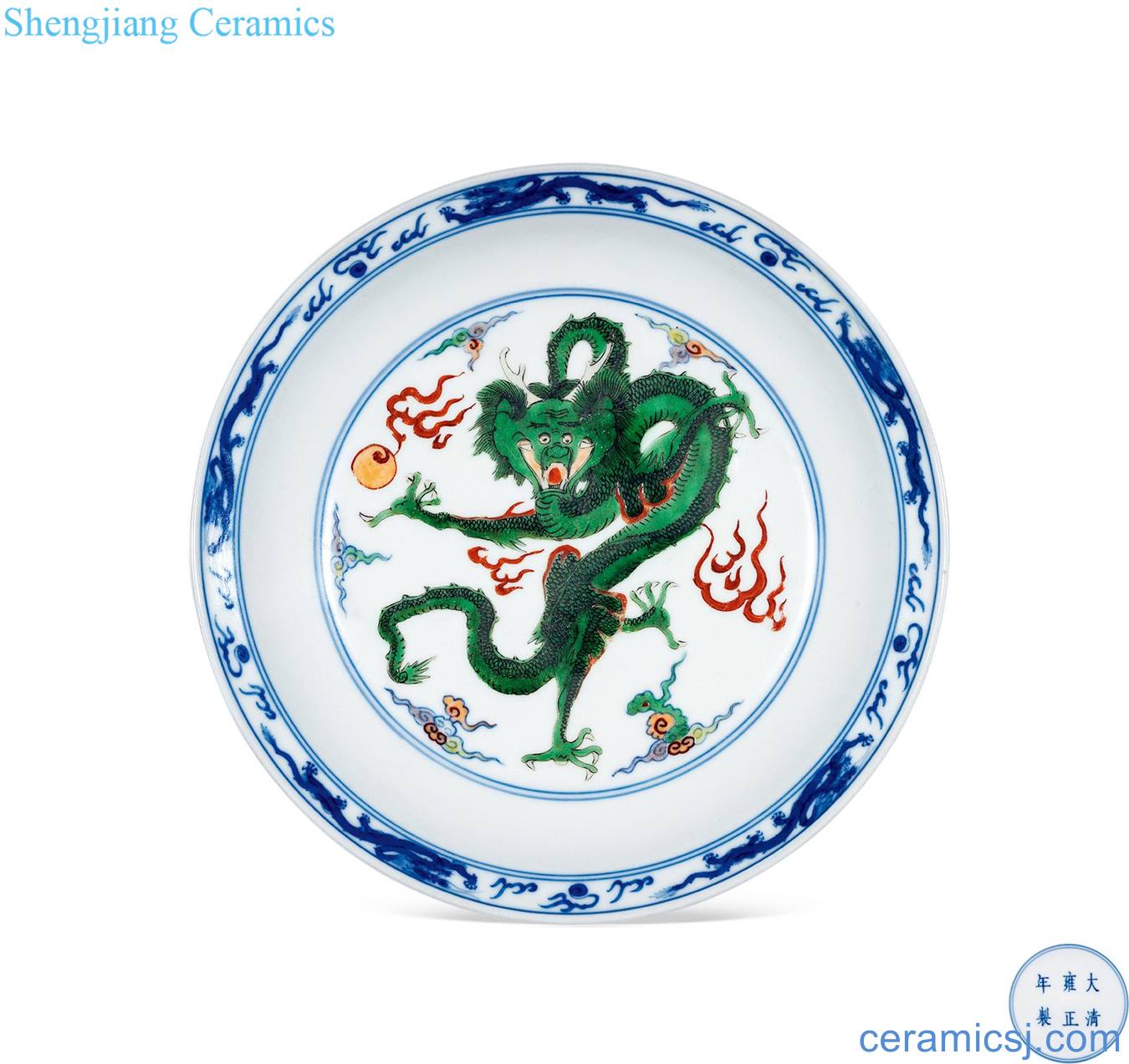 Qing yongzheng Blue and white color longfeng tray