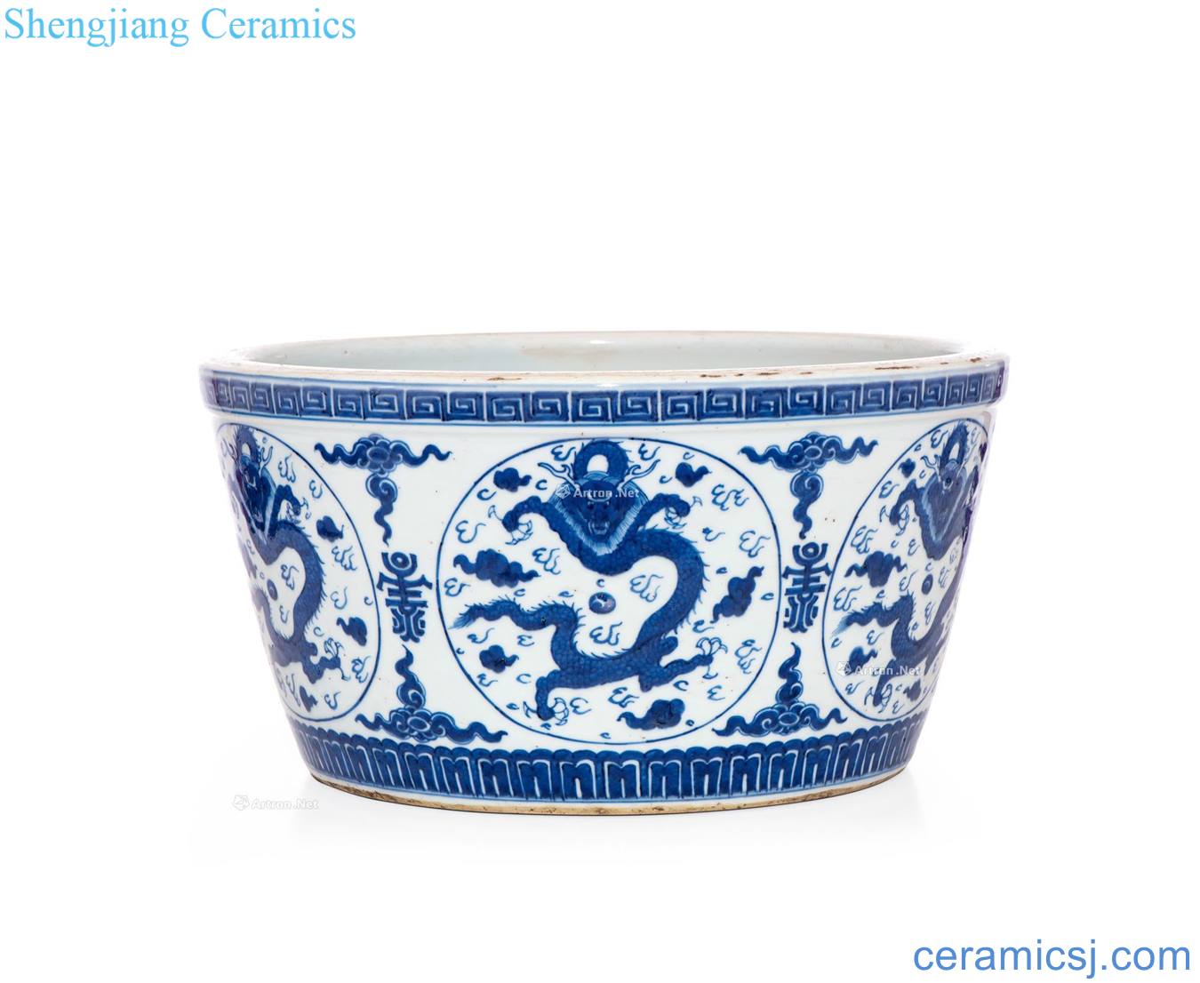 Qing guangxu Blue and white dragon vats