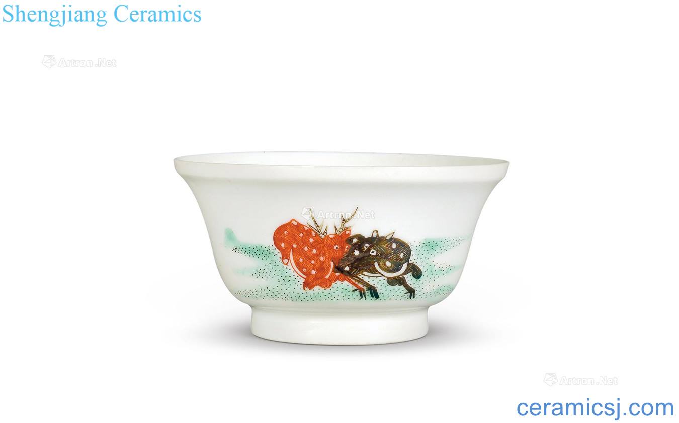 Qing yongzheng pastel fu lu shou wen fold along the bowl