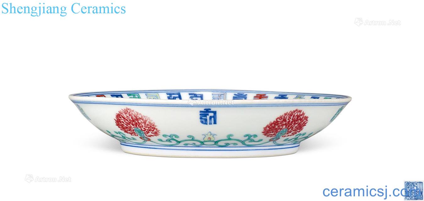 Qing qianlong bucket color blue youligong honeysuckle tray
