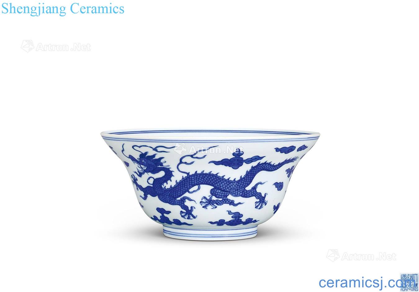 Qing daoguang Blue and white YunLongWen fold along the bowl