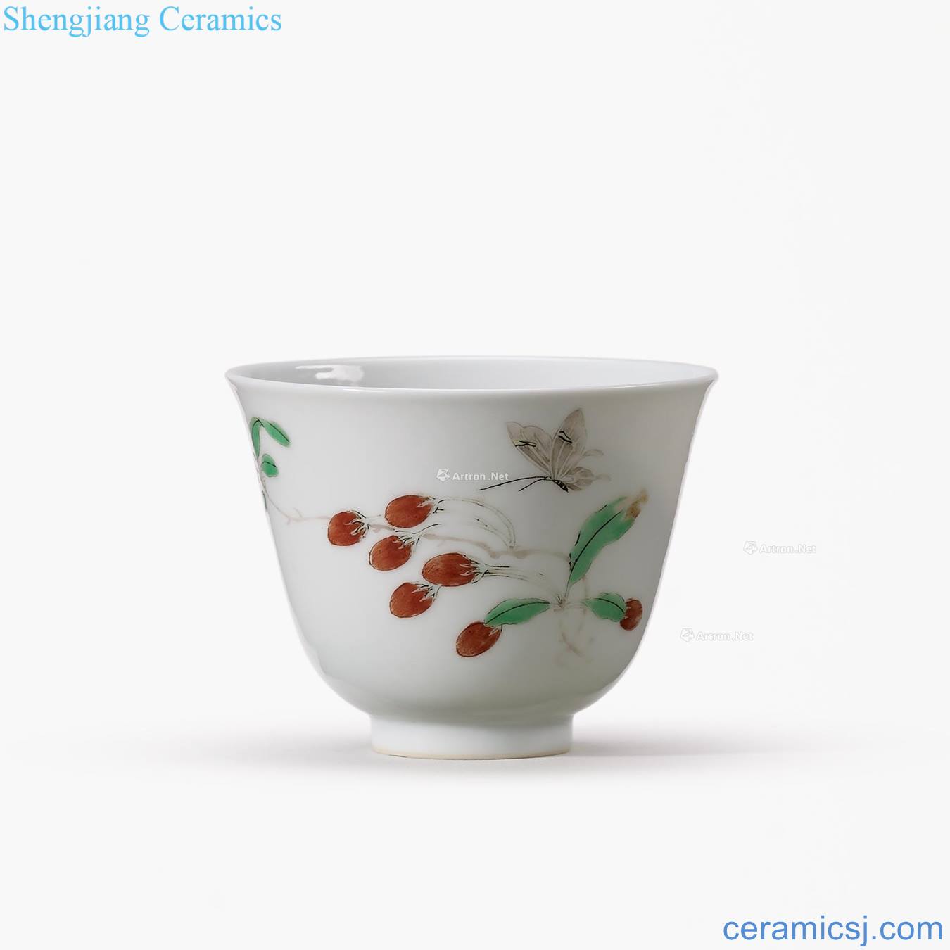 The qing emperor kangxi Colorful flowers butterfly tattoo cup