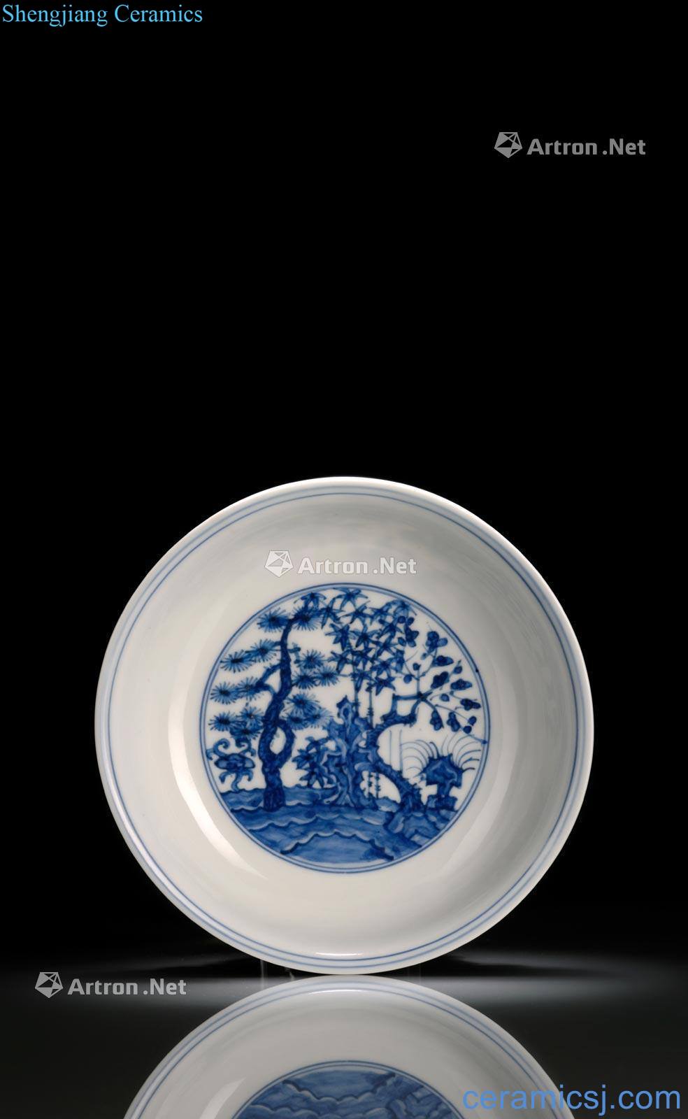 Ming jiajing rare poetic figure disc at the age of under glaze blue and white