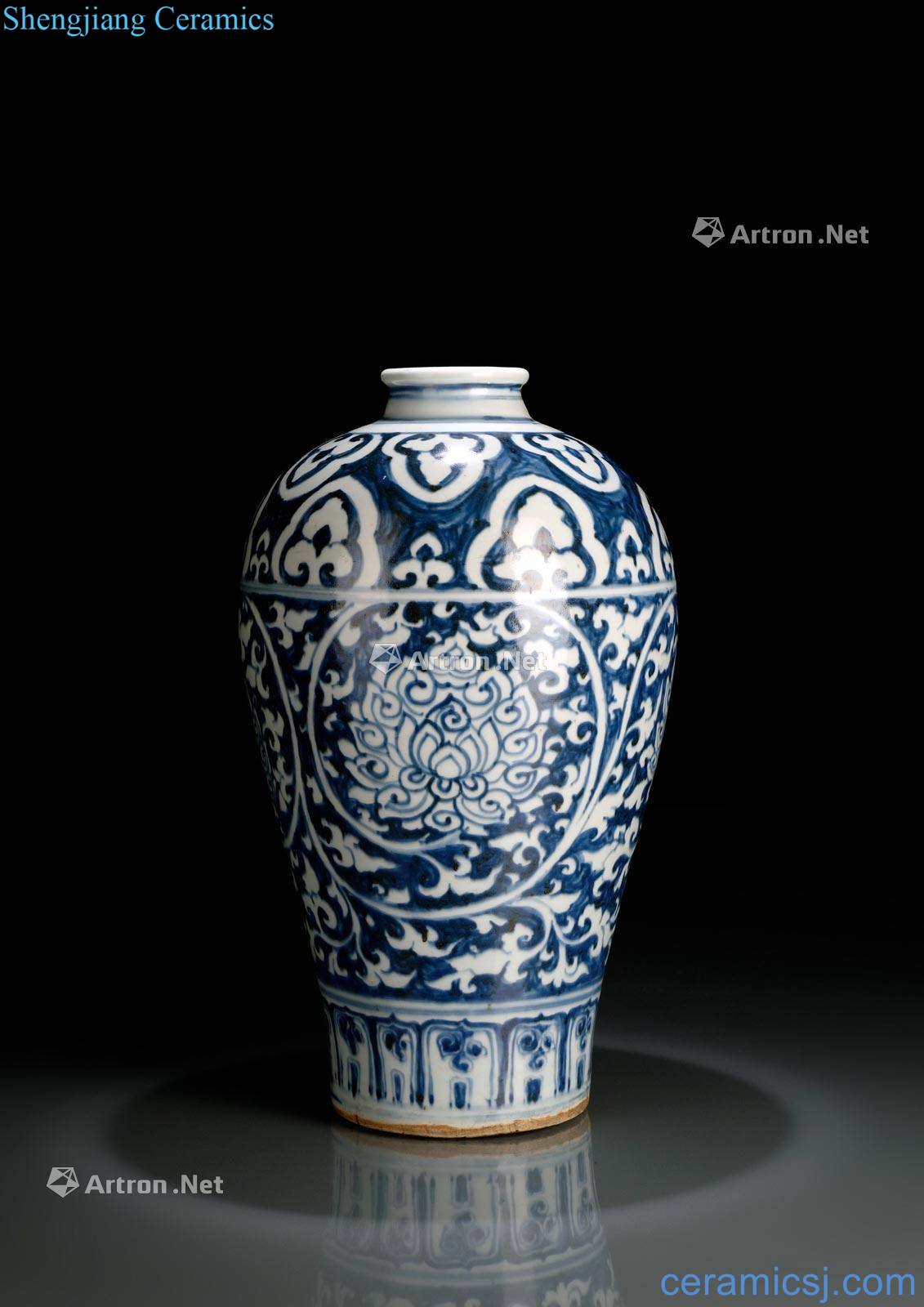 Ming early 15th century rare under glaze blue and white lotus flower grain mei bottle
