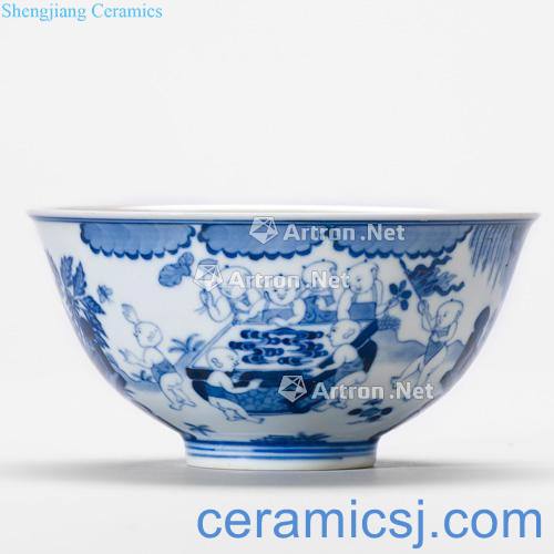 Qing guangxu Blue and white figure baby play bowls