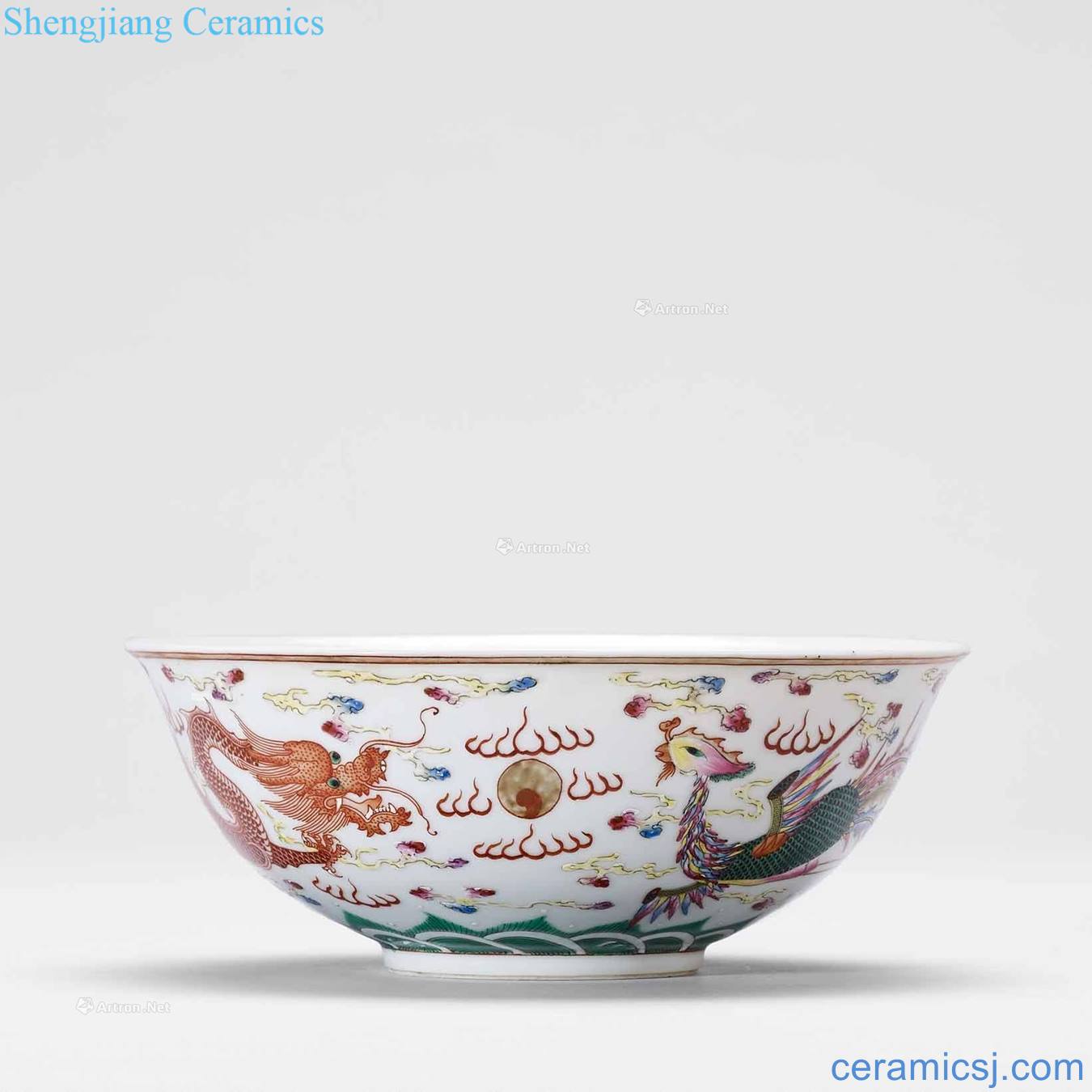 Qing guangxu Pastel longfeng green-splashed bowls