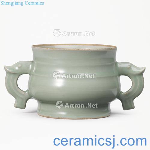 The southern song dynasty Longquan celadon powder blue glaze beast ear GUI jie furnace