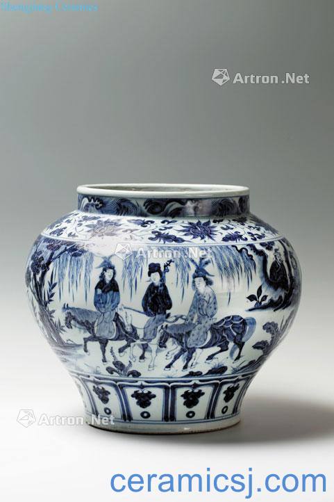 yuan Blue and white figure pitcher wang zhaojun