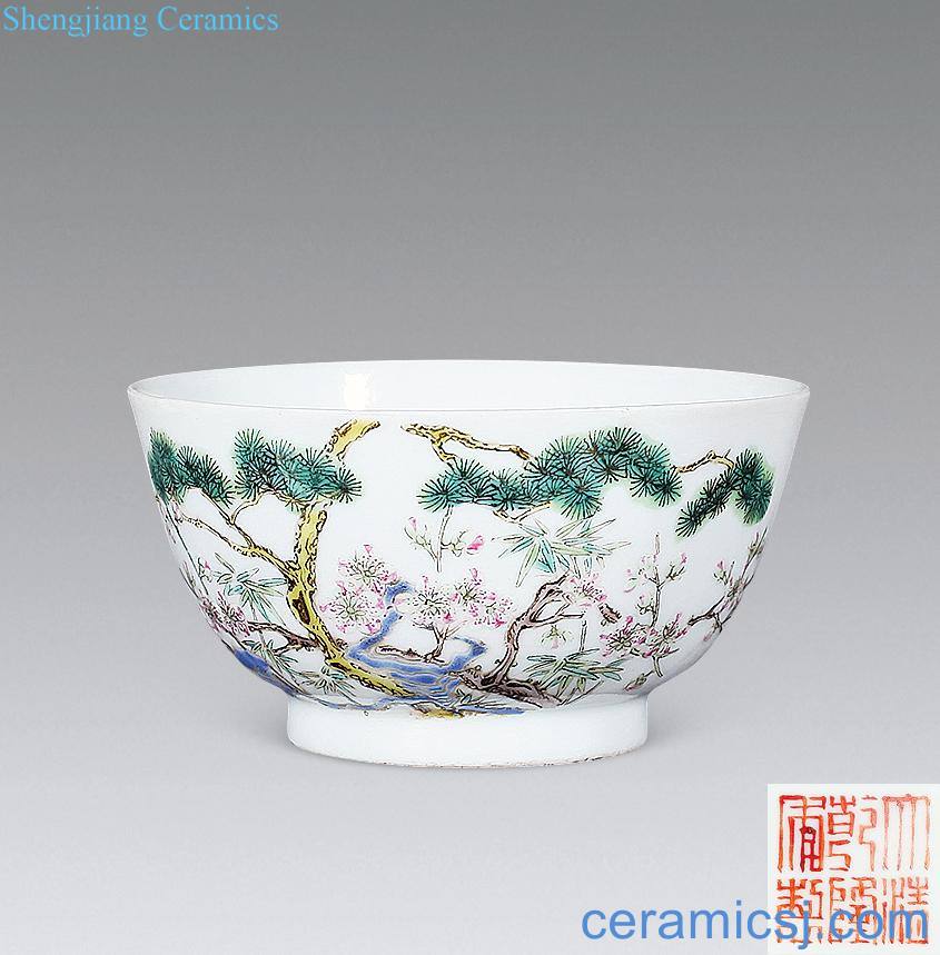 In late qing dynasty Pastel shochiku mei small bowl