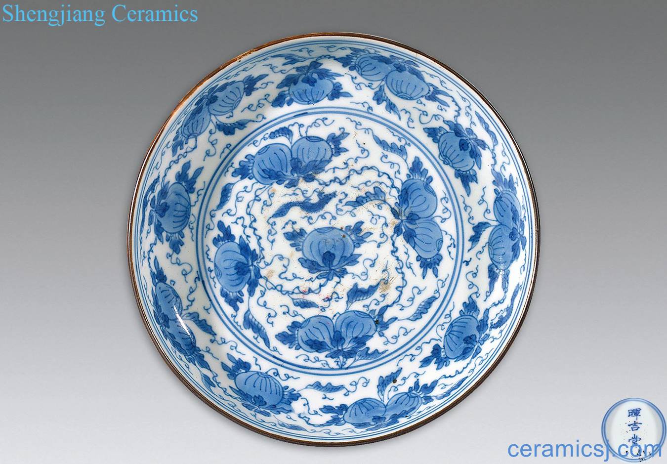 The qing emperor kangxi Blue and white melon and fruit dish