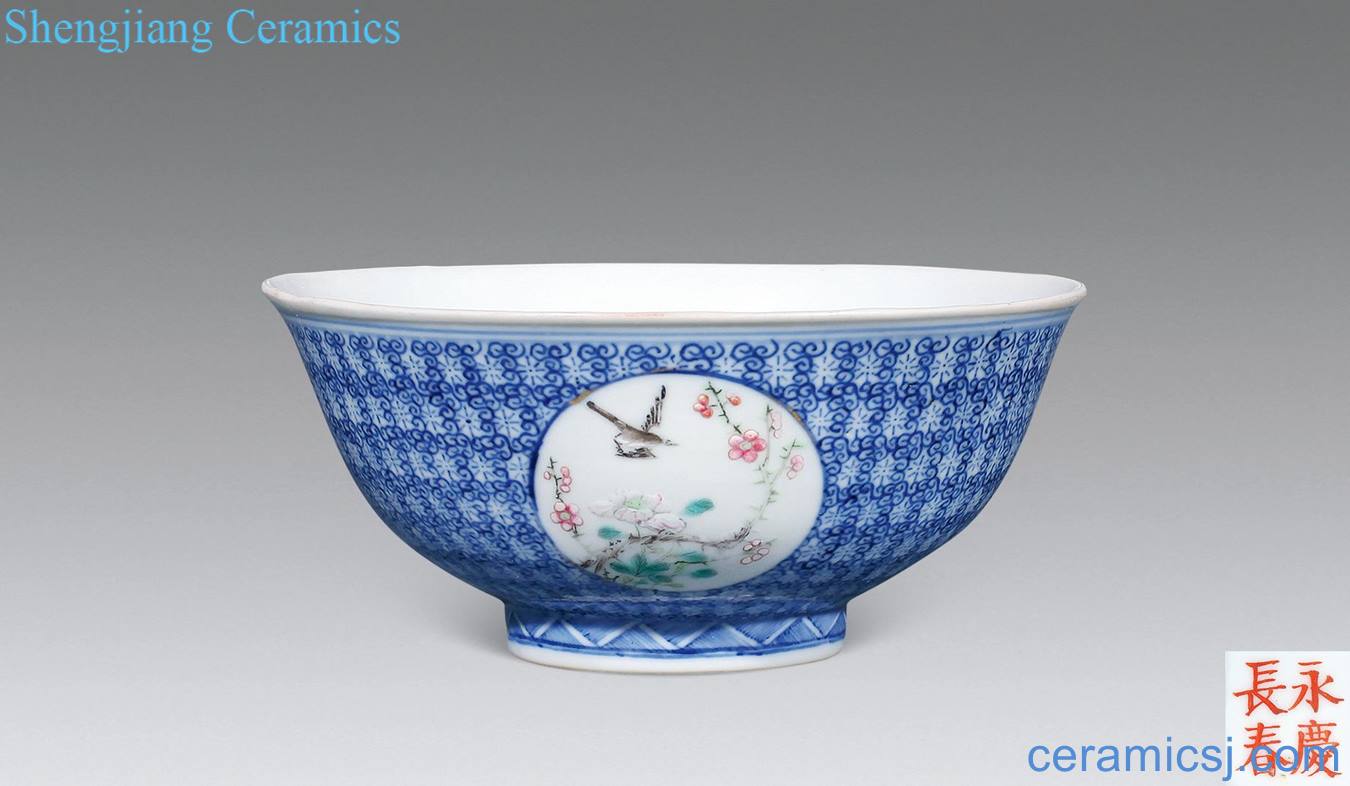 Qing guangxu Blue and white powder enamel green-splashed bowls
