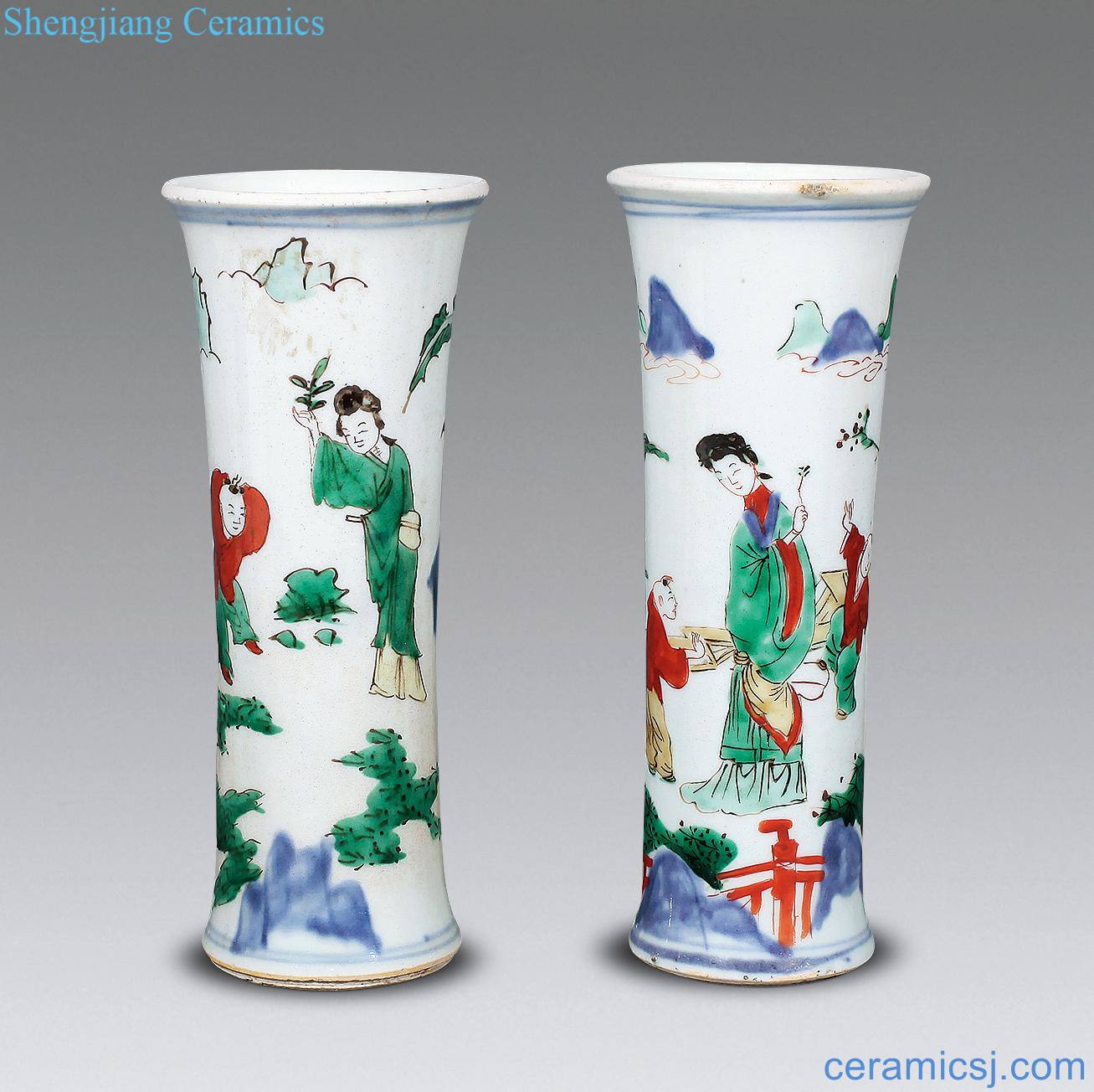 The qing emperor kangxi Blue and white color lady baby play flower vase with (a)