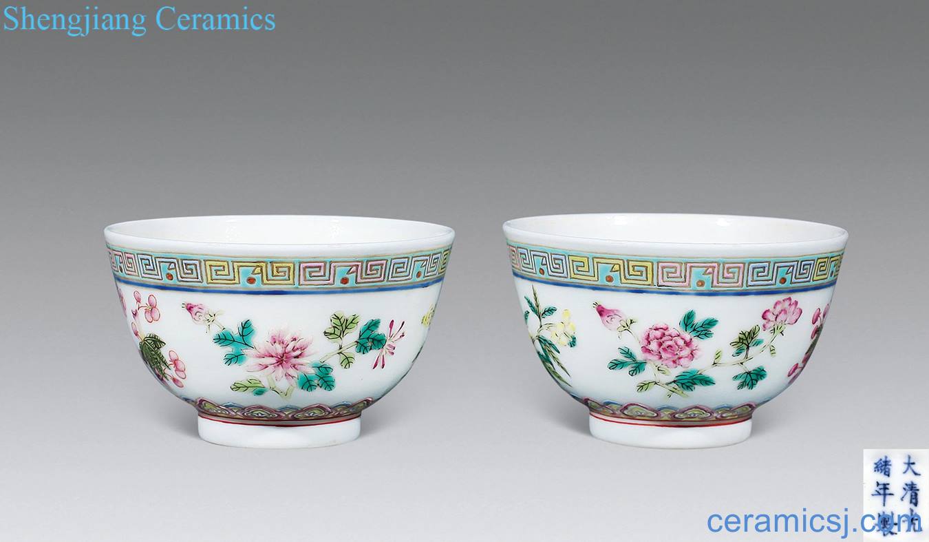 Pastel flowers small cup reign of qing emperor guangxu (a)