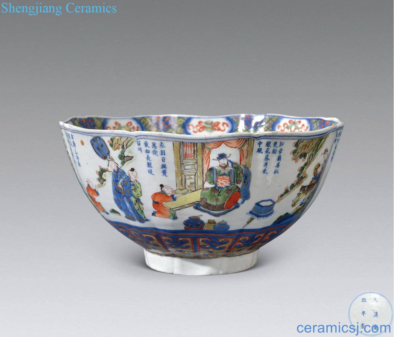 Qing guangxu Blue and white color drinks the eight immortals in the bowl