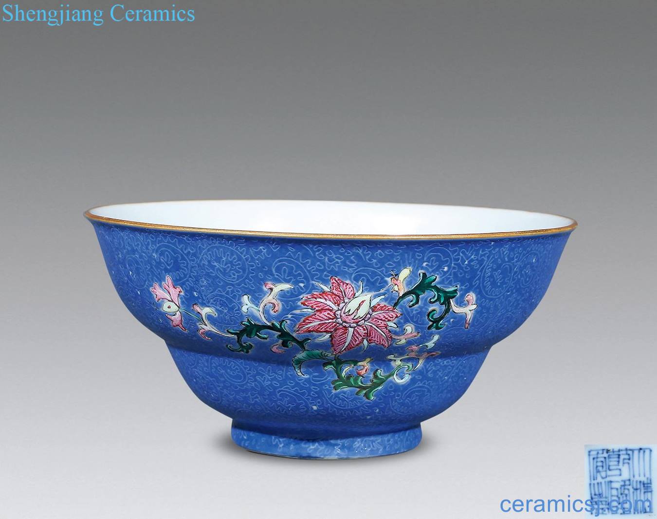Qing qianlong to rolling way pastel blue flowers folding branches or bowl
