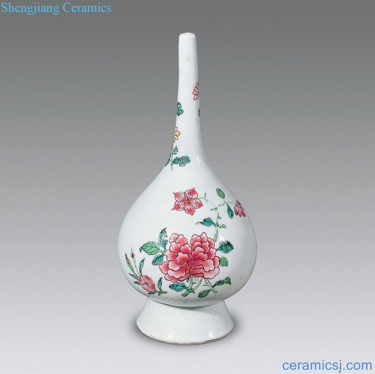 Qing yongzheng pastel peony flowers taper bottle