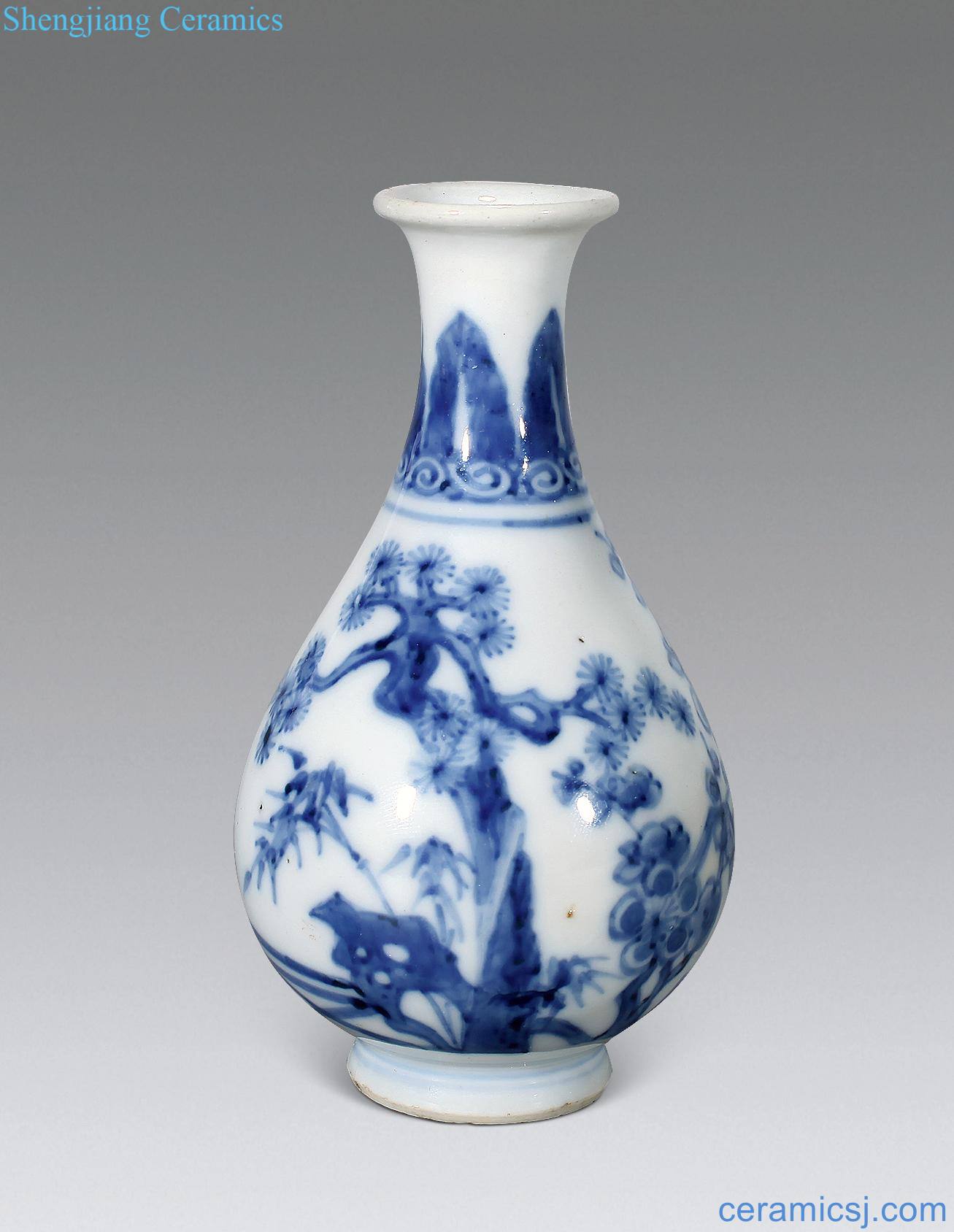Qing yongzheng Blue and white, poetic figure small okho spring bottle