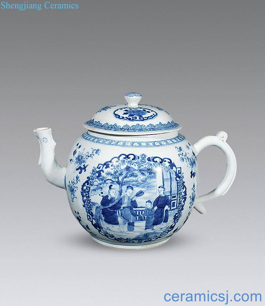 Qing guangxu Blue and white medallion ladies pot