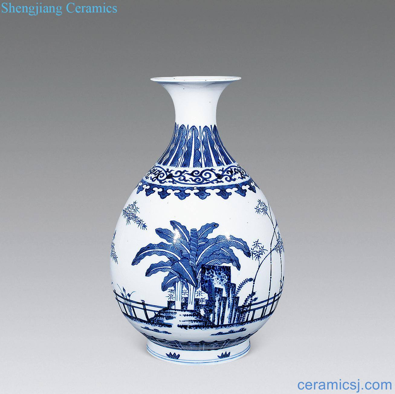 Qing guangxu Blue and white hole stone plantain okho spring bottle