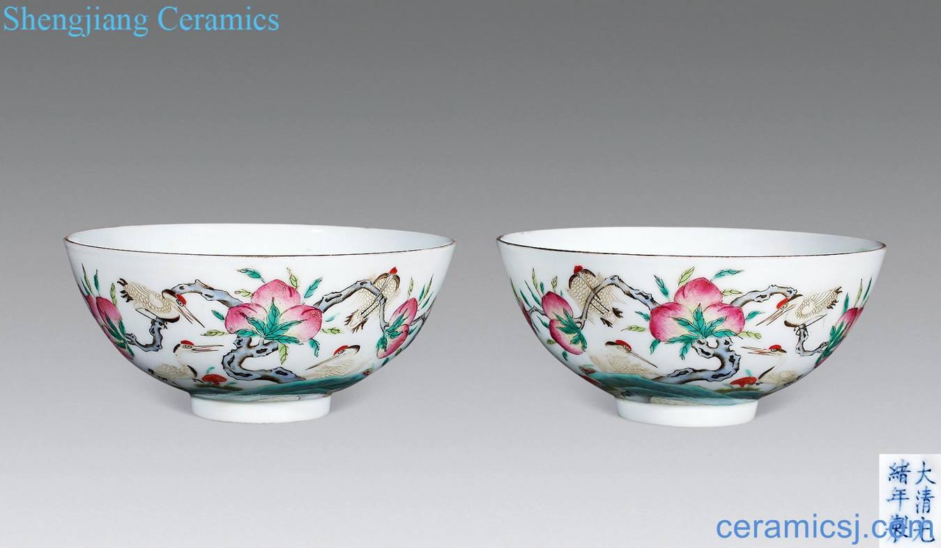 Pastel crane green-splashed bowls reign of qing emperor guangxu (a)