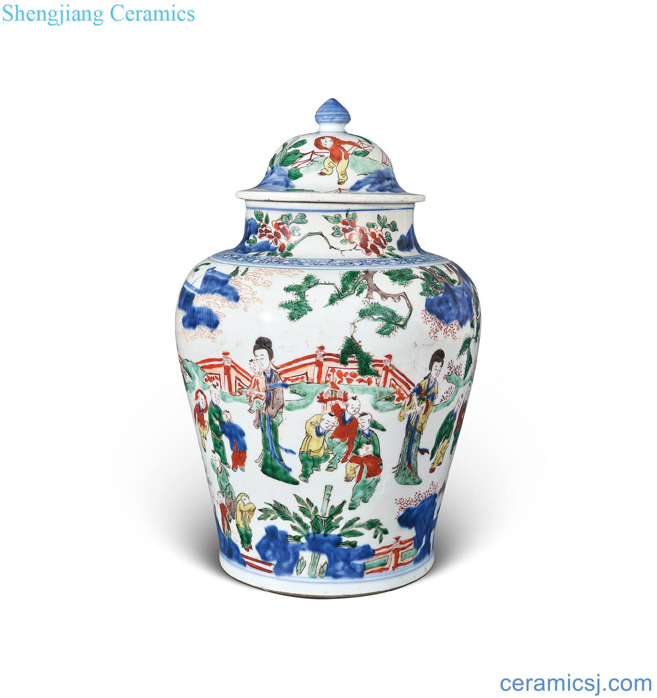 Qing shunzhi Blue and white color baby play the general tank
