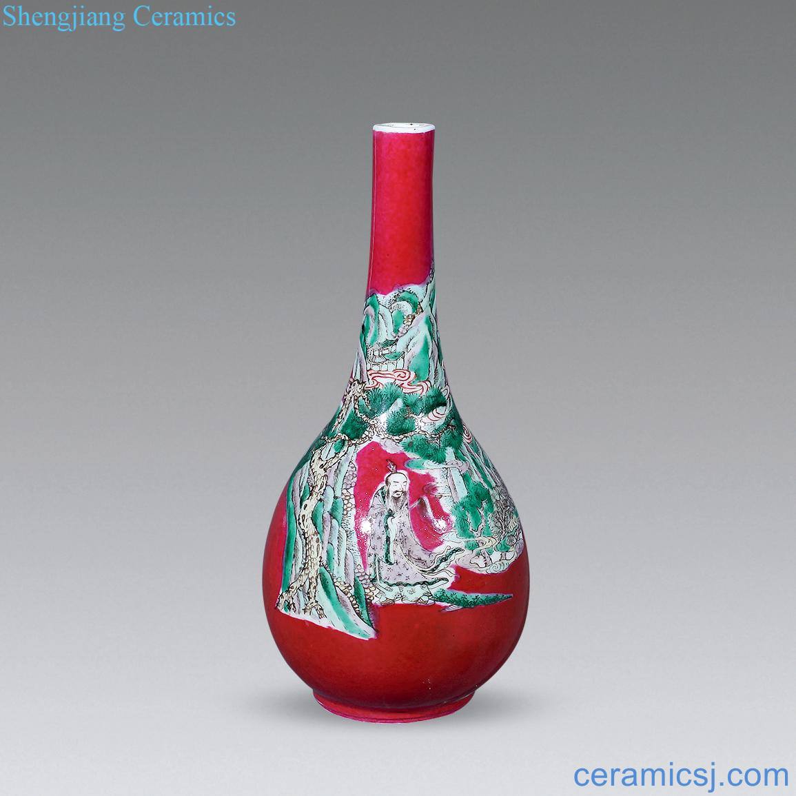 Qing guangxu Carmine multicoloured Gao Shitu cone break the bottle