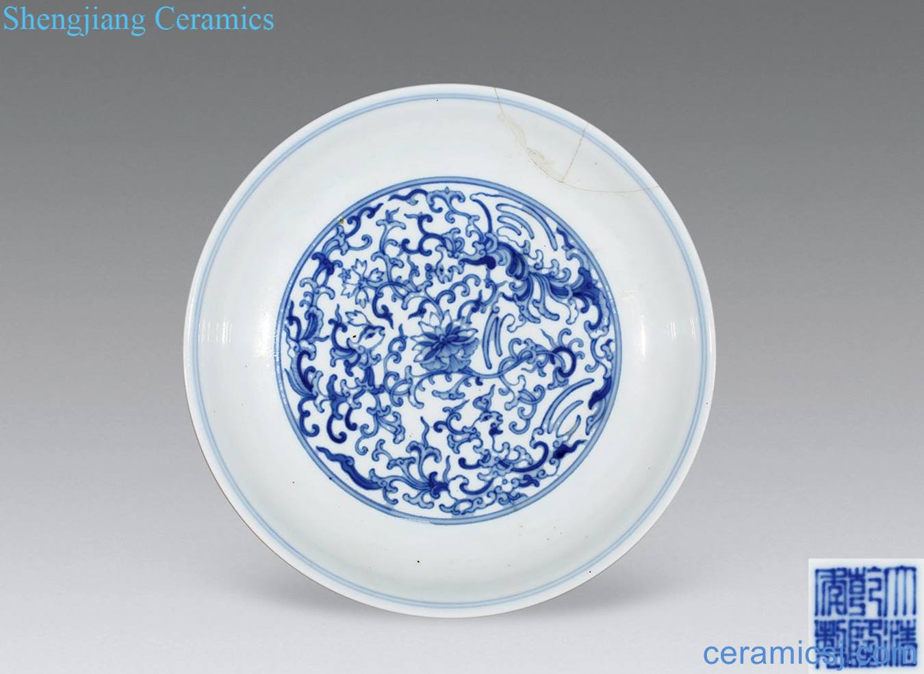 Qing qianlong Blue and white real talent chicken tray