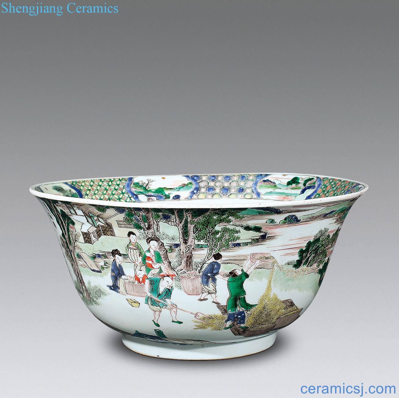 The qing emperor kangxi colorful weaving large bowl