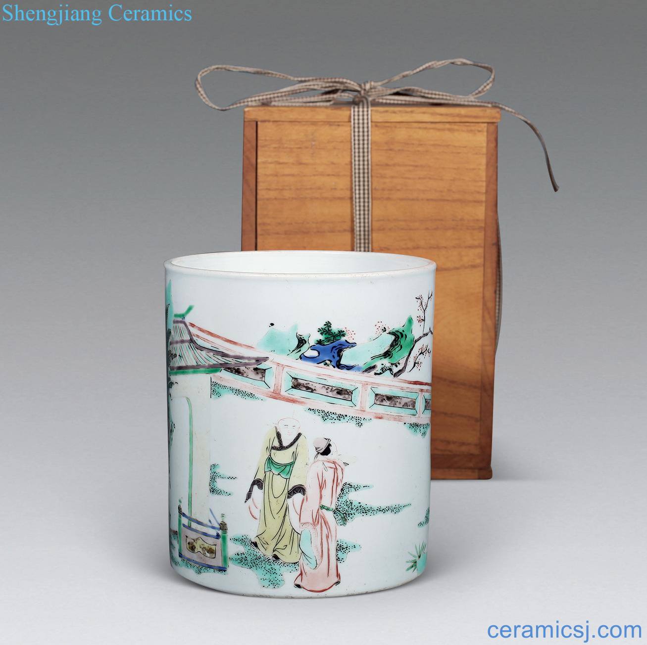 The qing emperor kangxi brush pot colorful characters