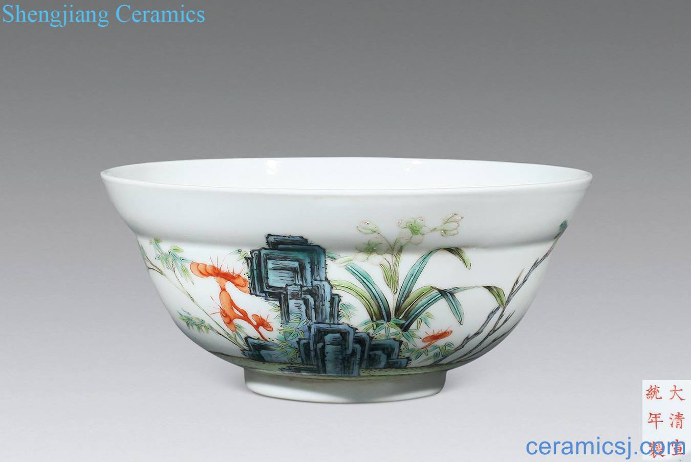 Qing xuantong pastel flowers green-splashed bowls