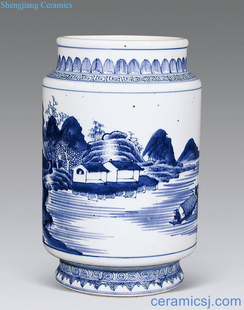 qing Blue and white landscape strong cans