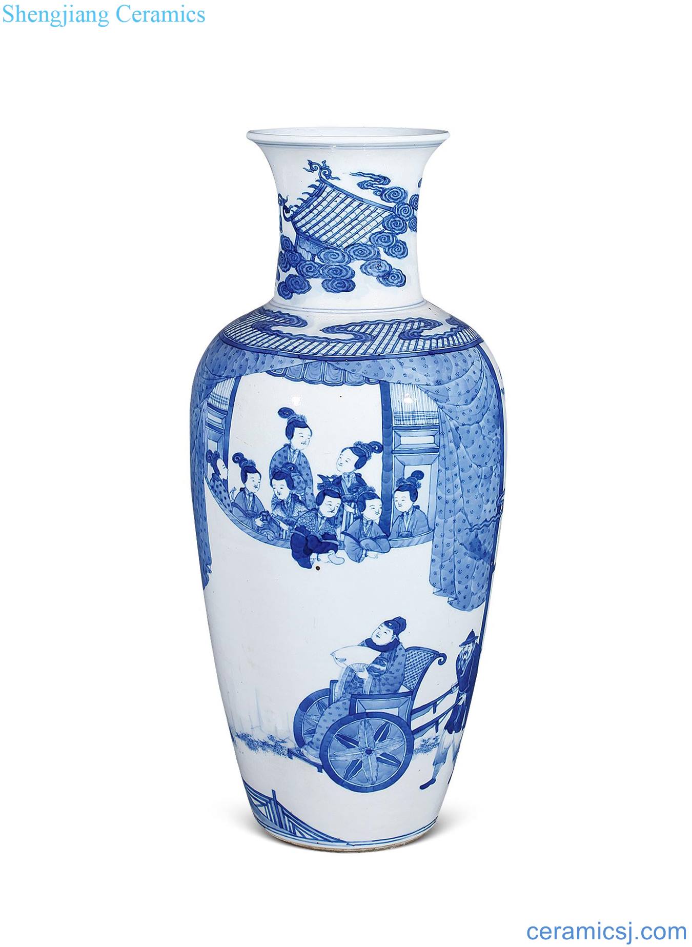Qing guangxu Blue and white western characters mouth bottle