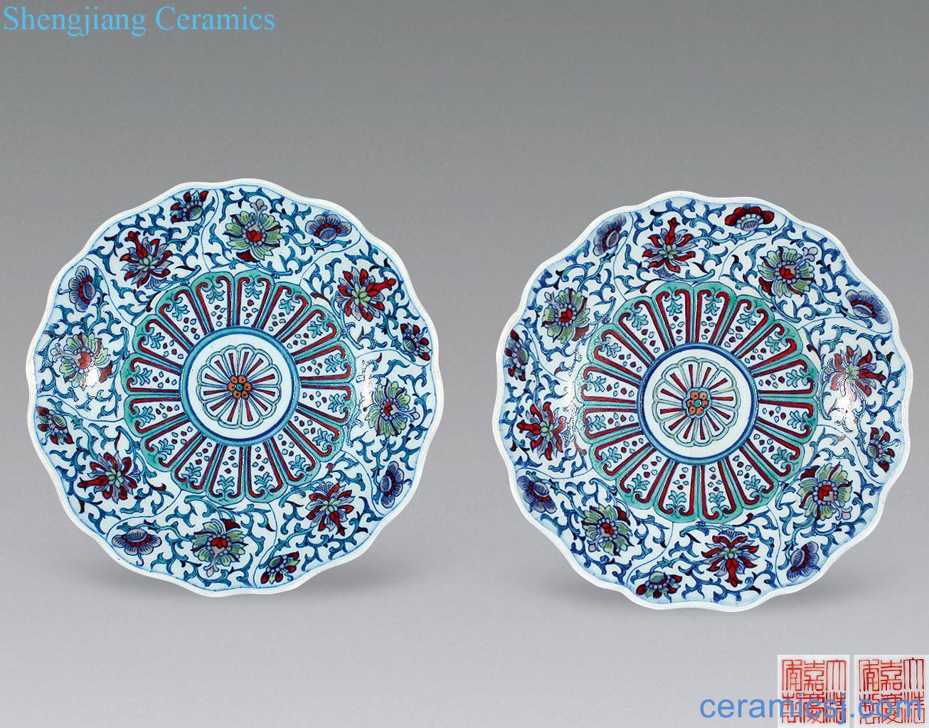 Qing jiaqing bucket color flower plate (a)