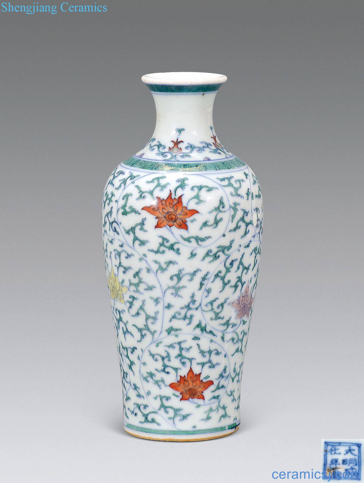 The qing emperor kangxi bucket color lotus flower bottle