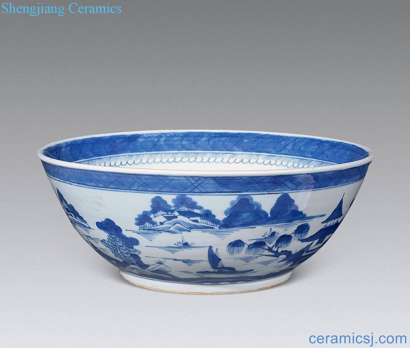 Mid qing Blue and white landscape bowl