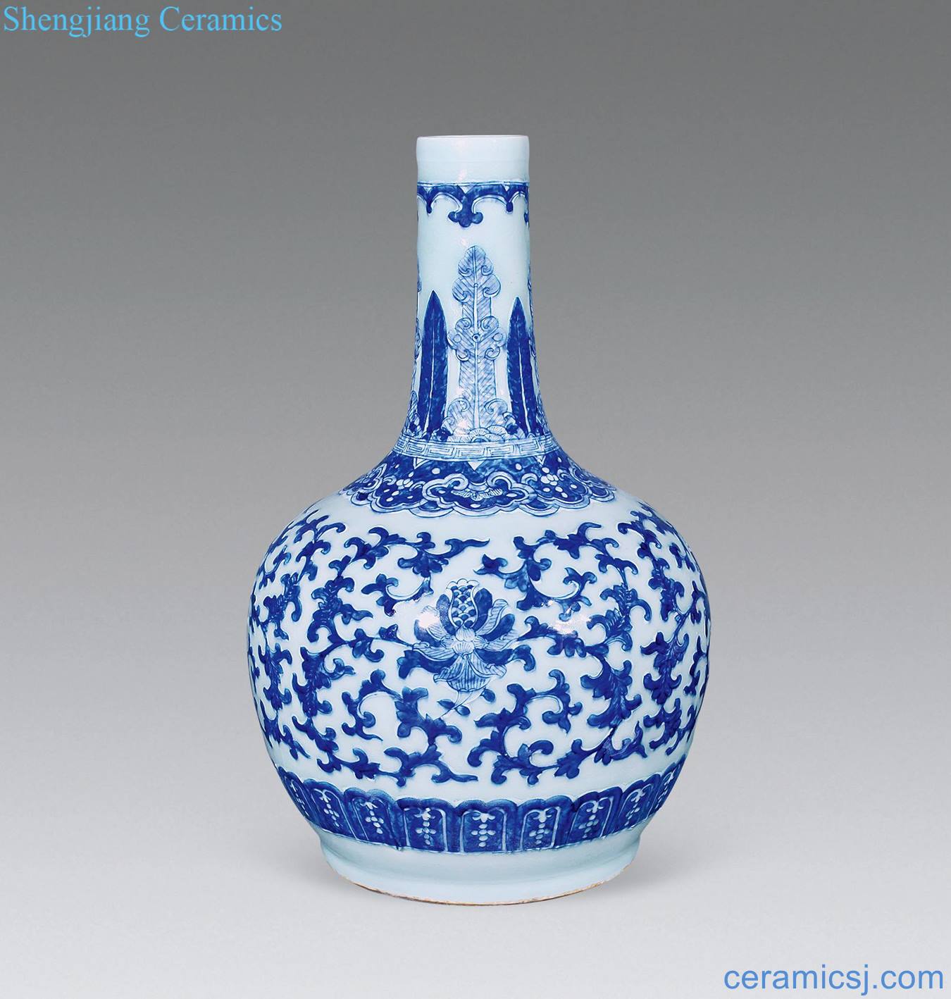 Mid qing Green glaze blue and white lotus flower tree