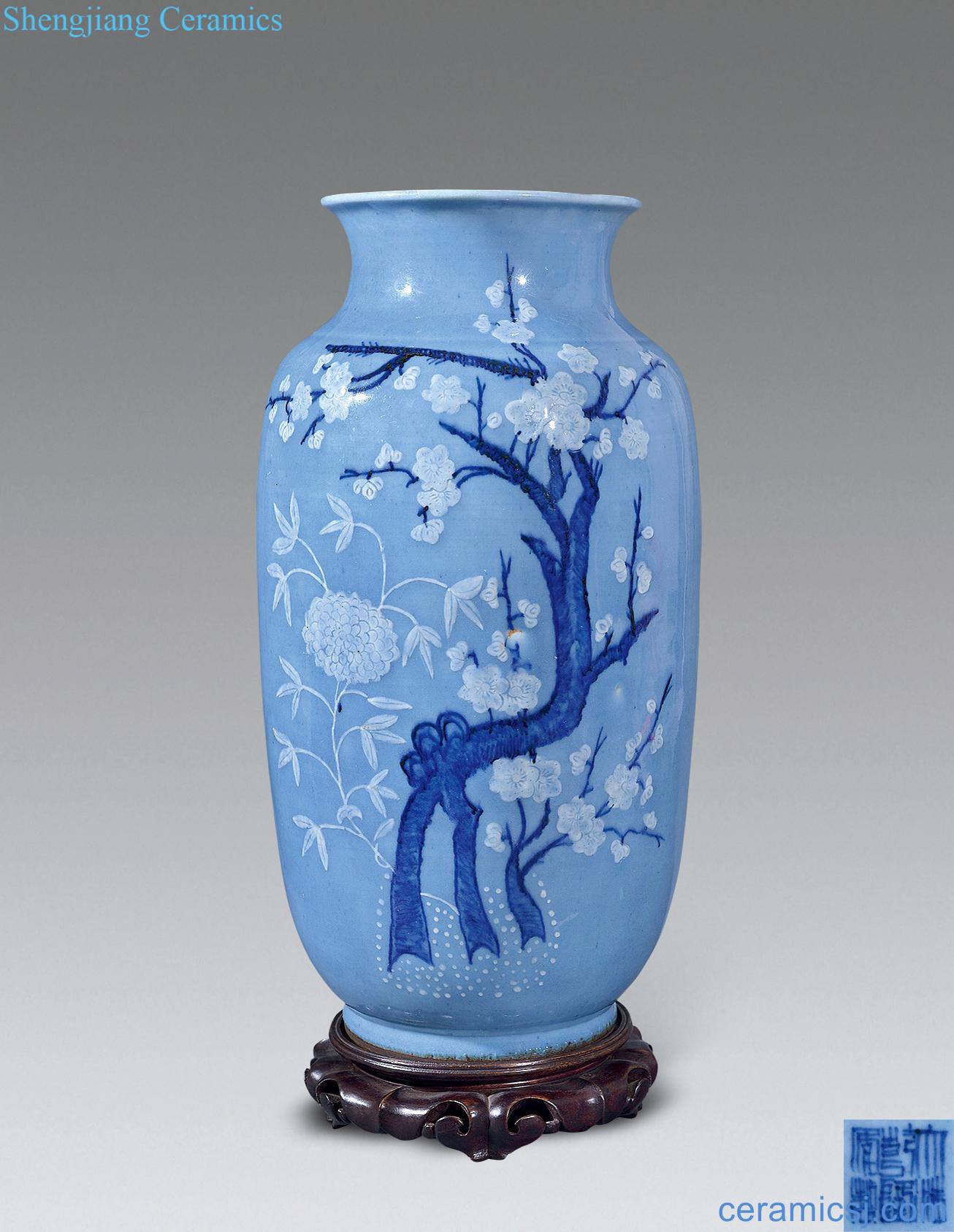 Qing qianlong blue to white space "the plum and the bamboo double clear" lantern