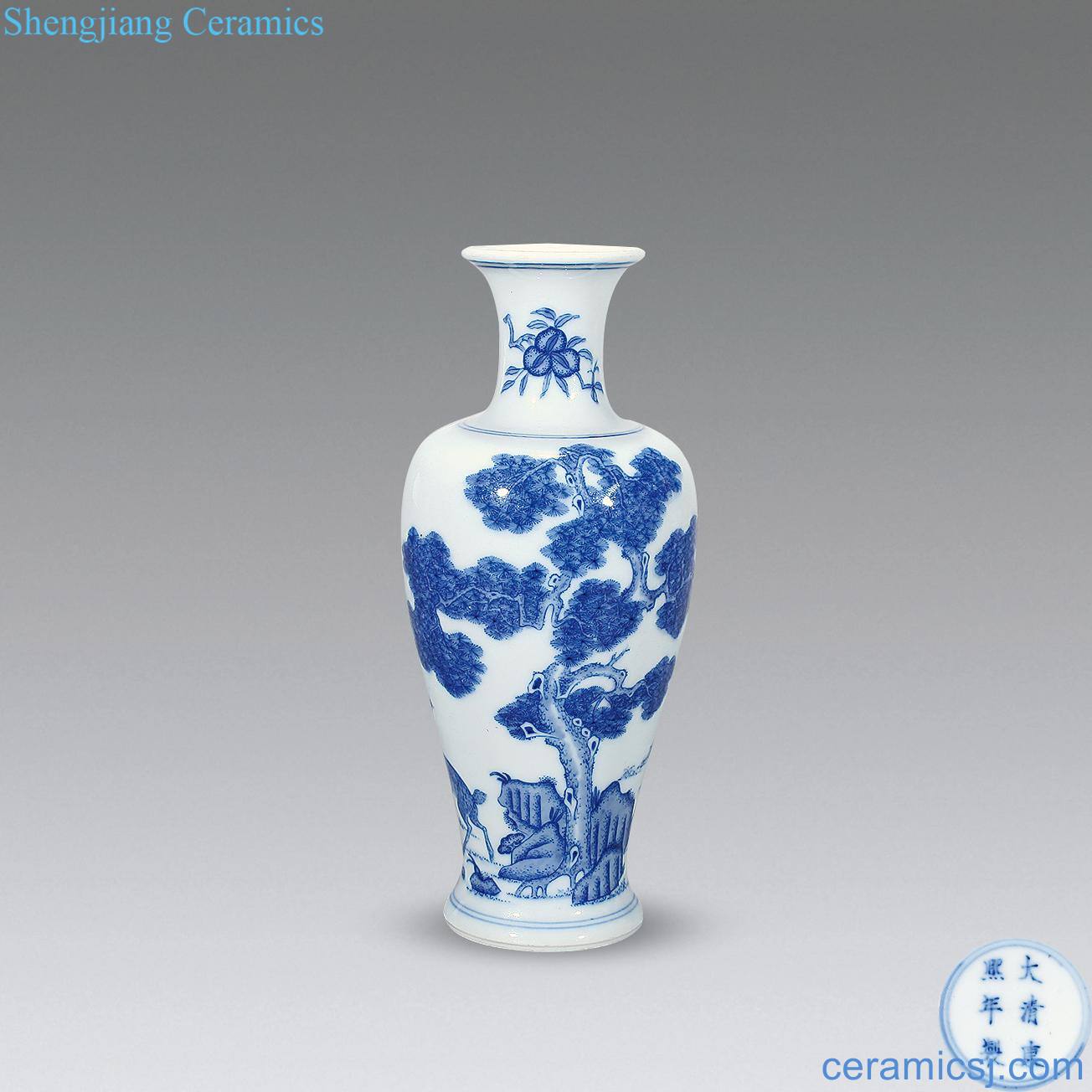 Qing guangxu Blue and white deer lines goddess of mercy bottle