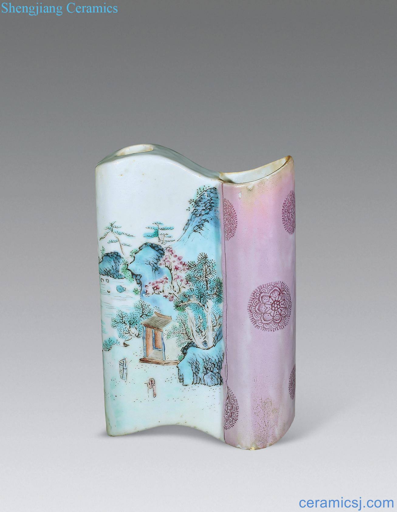 Mid qing Pastel landscape scroll wall of bottles