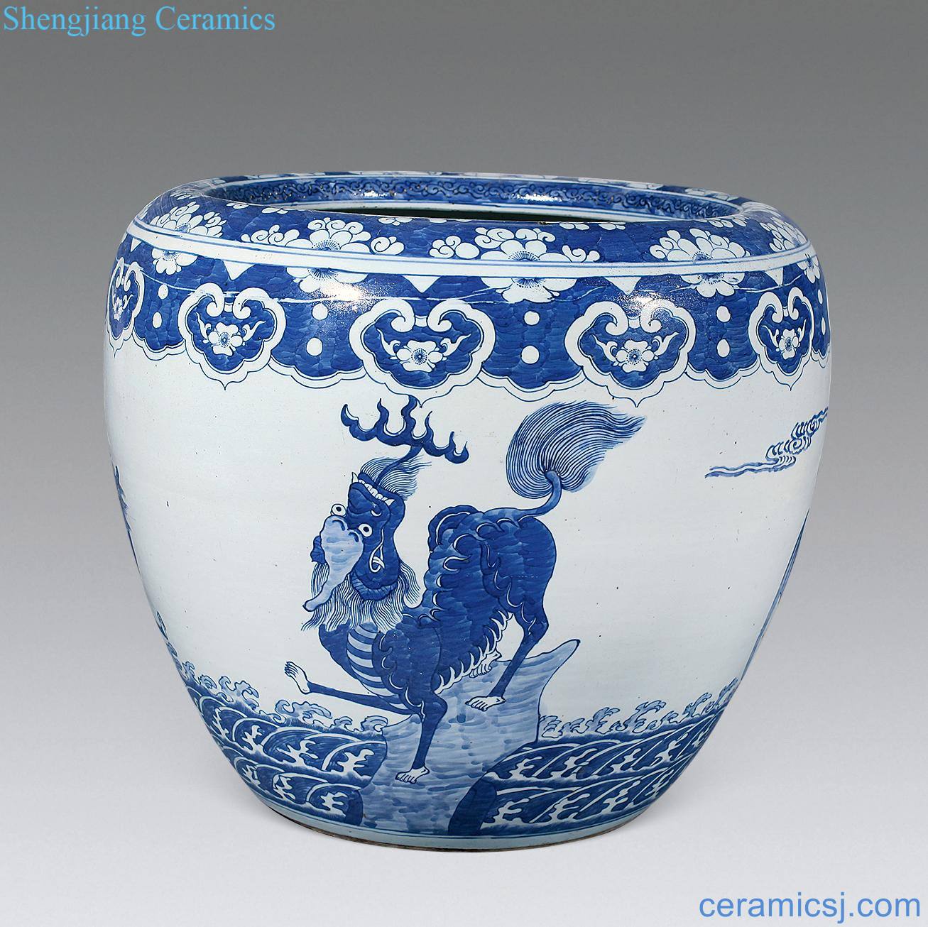 Mid qing Blue and white benevolent cylinder