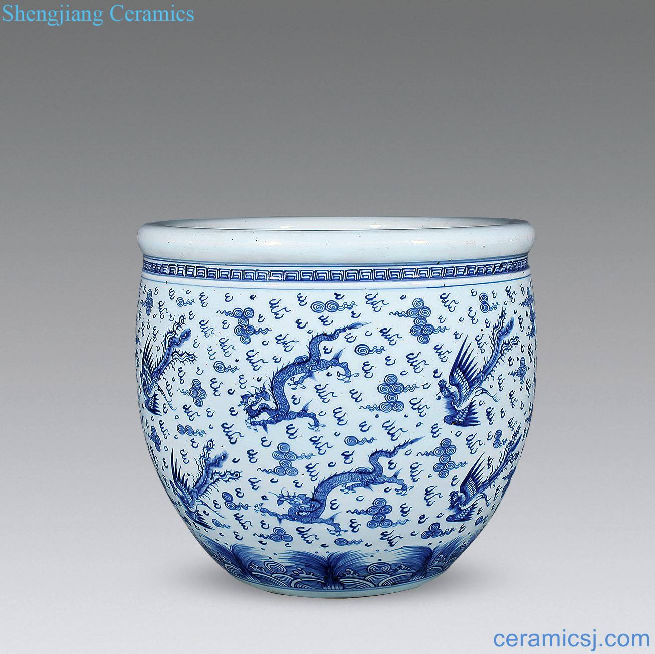 qing Blue and white longfeng grain cylinder