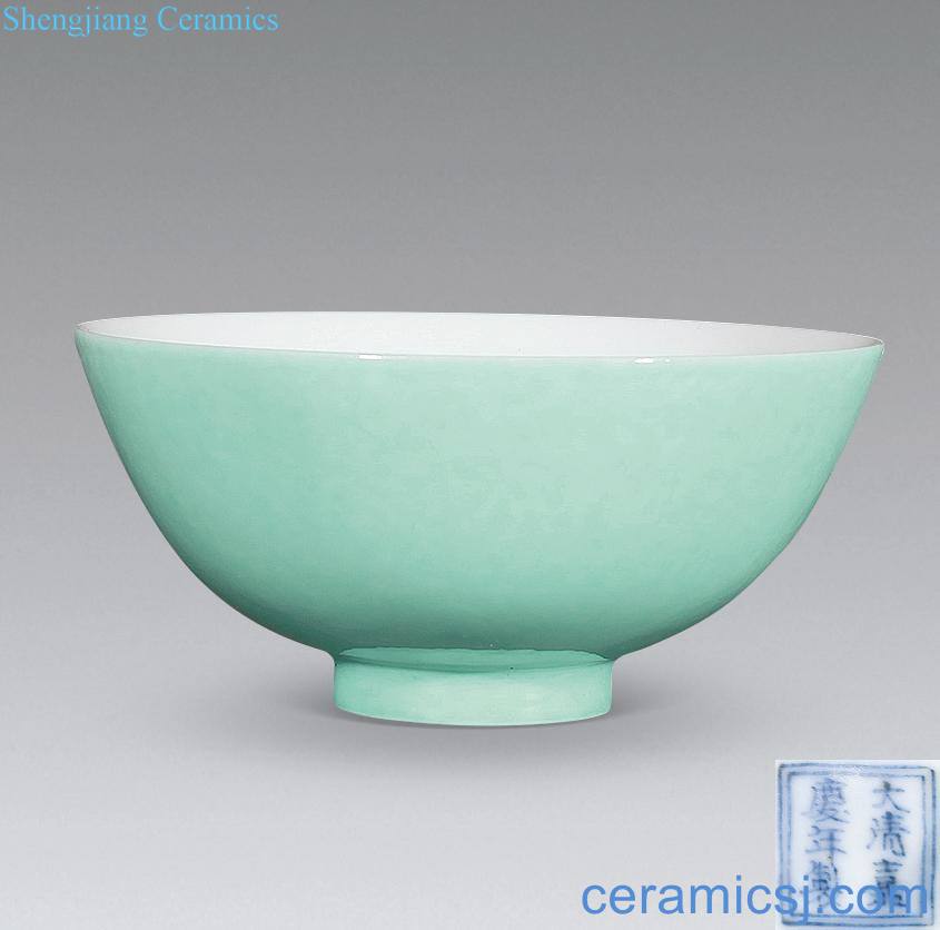 Clear green glaze pastel peach green-splashed bowls