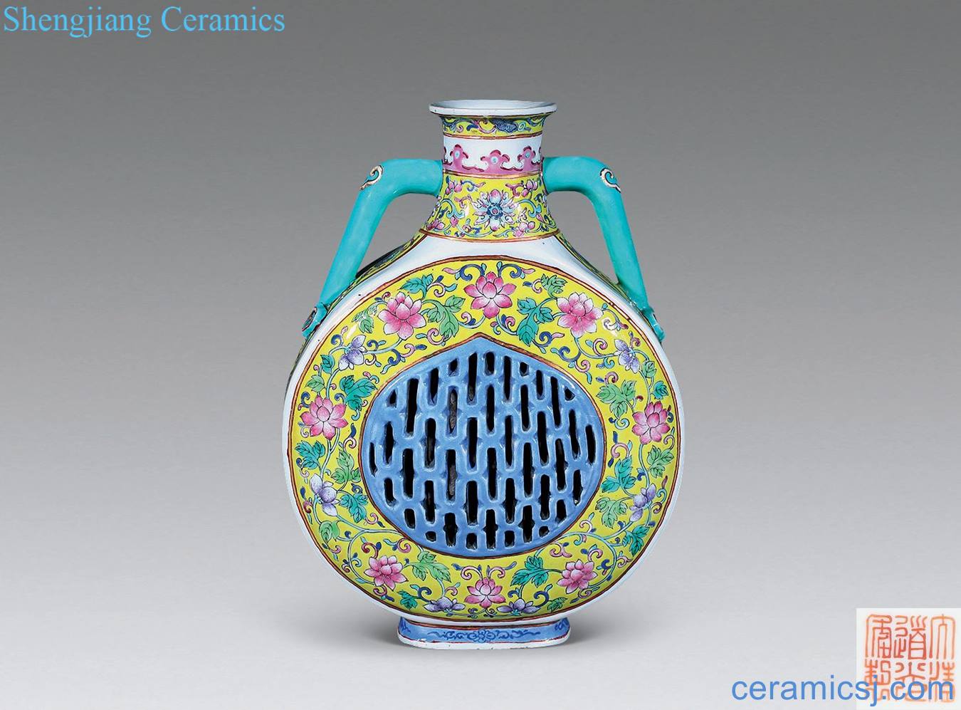 In late qing dynasty Pastel branch lotus lines hollow out on bottle