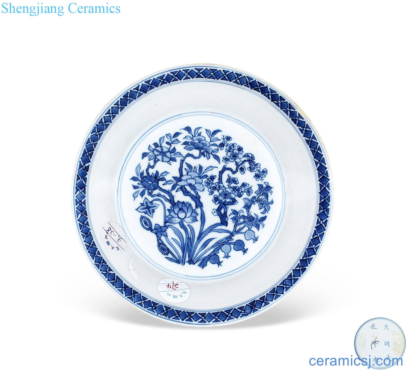 The qing emperor kangxi Blue and white flower tray