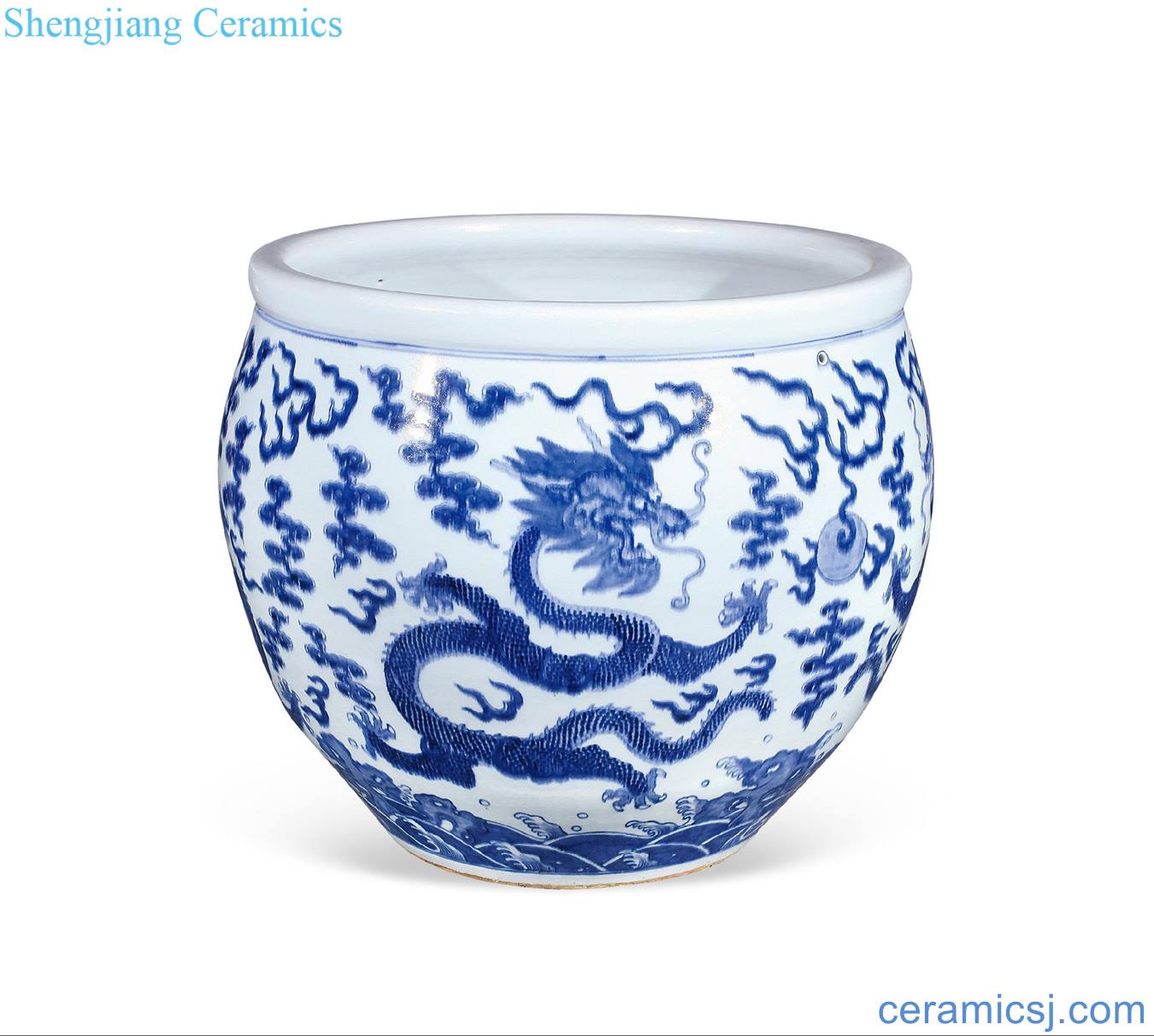 Qing qianlong Blue and white dragon vats