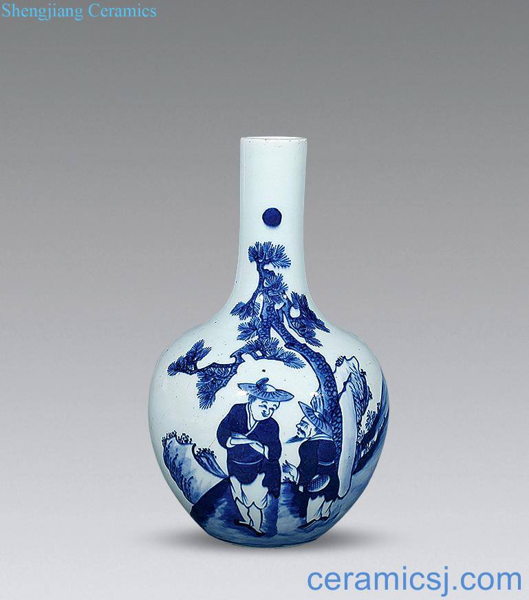 Qing guangxu Blue and white panasonic asked the lad tree
