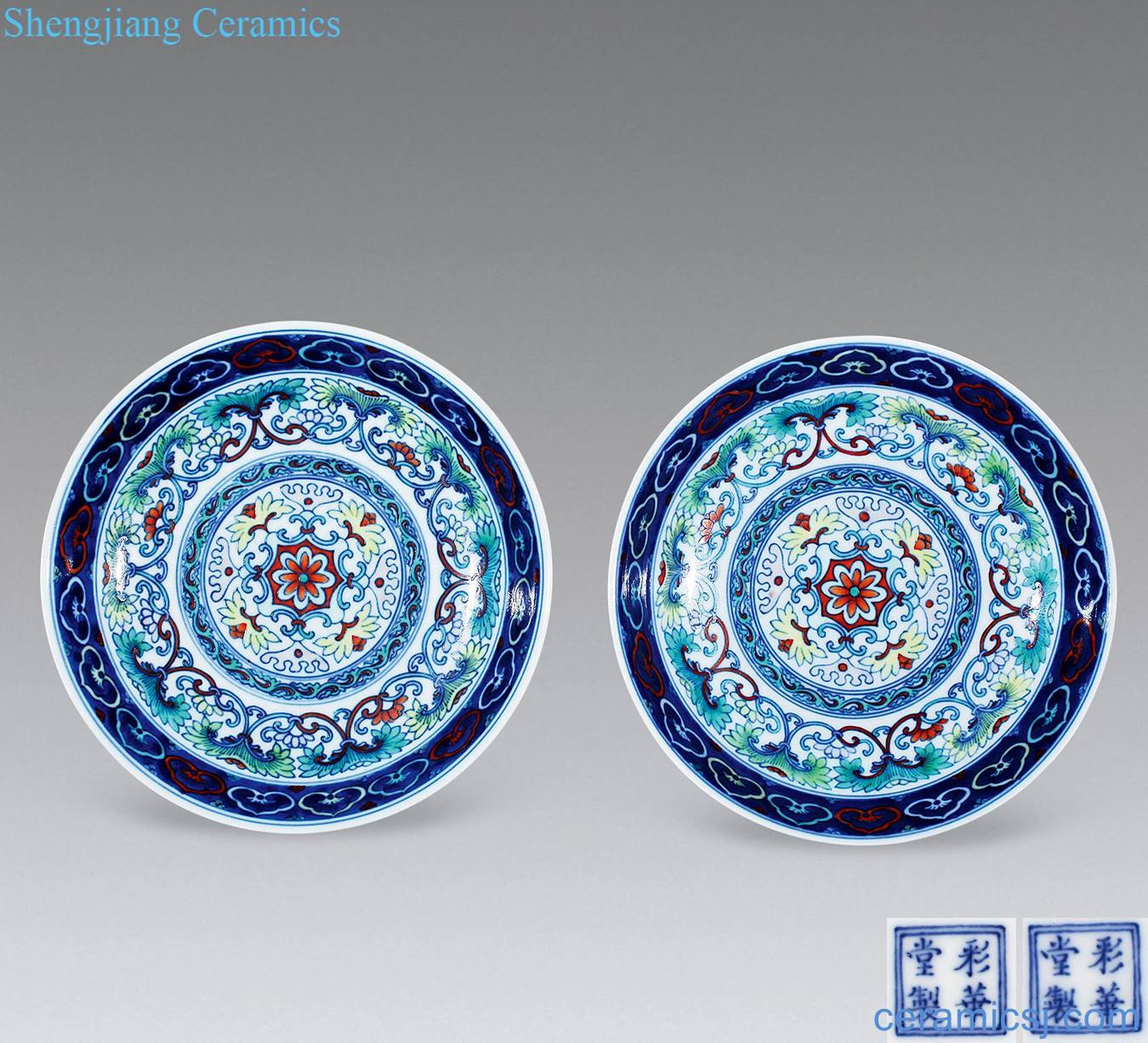 Qing qianlong bucket color flower plate (a)
