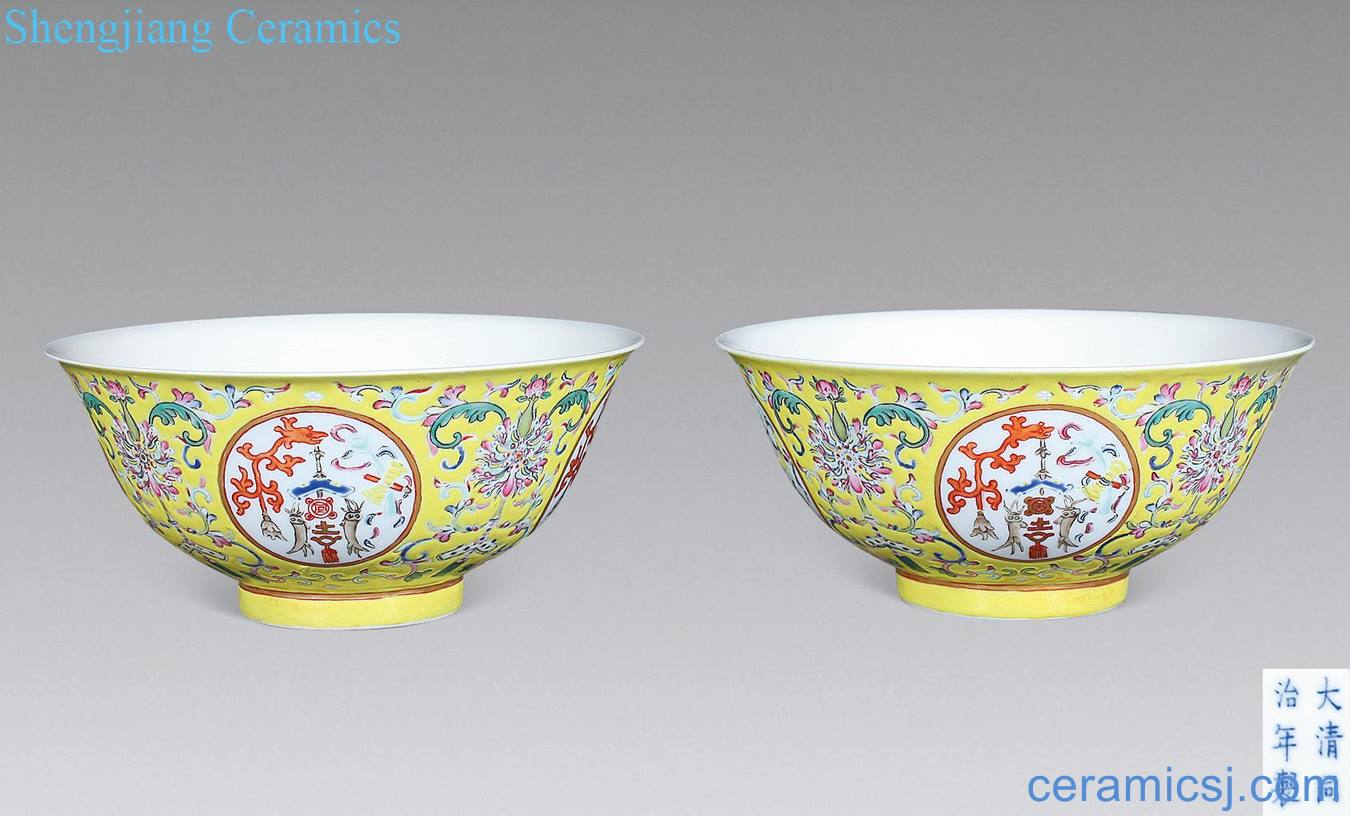 dajing (a) to pastel yellow medallion antique bowl